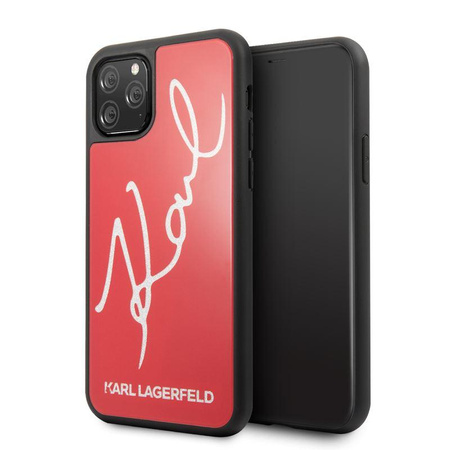 Karl Lagerfeld Double Layers Tempered Glass Glitter Signature Case - Coque iPhone 11 Pro (rouge)