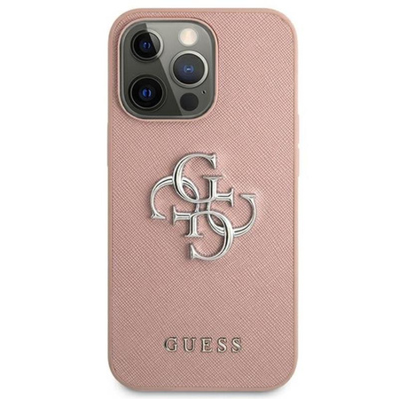 Guess Saffiano 4G Big Silver Logo - Etui iPhone 13 Pro Max (różowy)