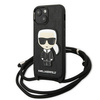 Karl Lagerfeld Monogram Leather Patch and Cord Iconik - pouzdro pro iPhone 13 mini