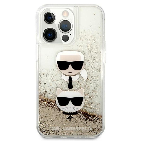 Karl Lagerfeld Liquid Glitter Karl & Choupette Head - iPhone 13 Pro Max Hülle (Gold)