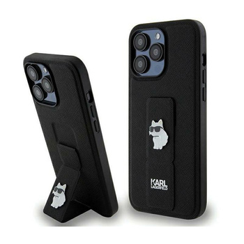 Karl Lagerfeld Gripstand Saffiano Choupette Pins - iPhone 13 Pro Max Tasche (schwarz)