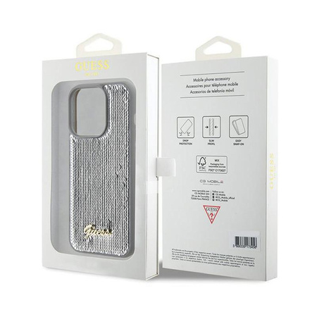 Guess Sequin Script Metal - Hülle für iPhone 15 Pro Max (Silber)
