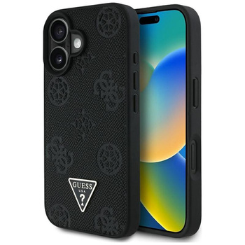 Guess Grainé Hot Stamp Peony Triangle Logo MagSafe - Coque pour iPhone 16 (noir)