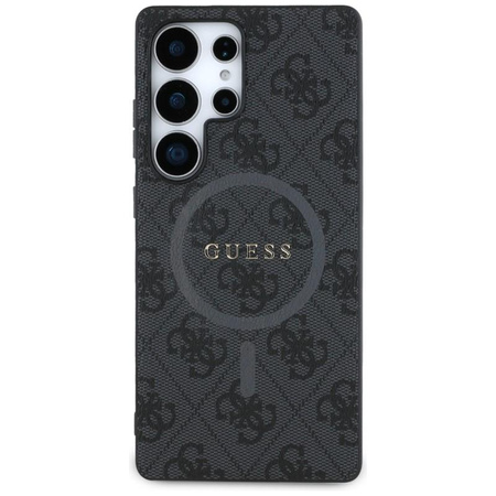 Guess Leather 4G Coloured Ring Classic Logo MagSafe - étui pour Samsung Galaxy S25 Ultra (noir)