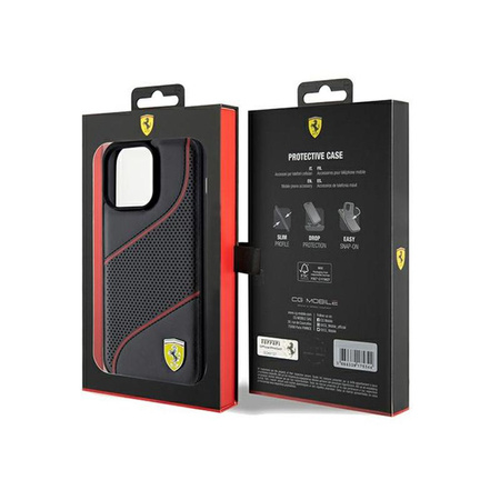 Ferrari Perforated Waves Metal Logo - Etui iPhone 15 Pro Max (czarny)