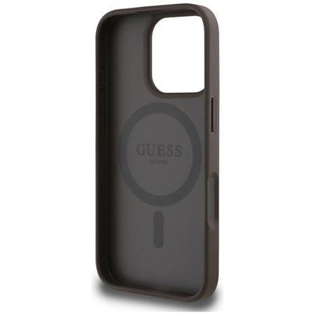 Guess Grained Hot Stamp Peony Triangle Logo MagSafe - Hülle für iPhone 16 Pro Max (braun)