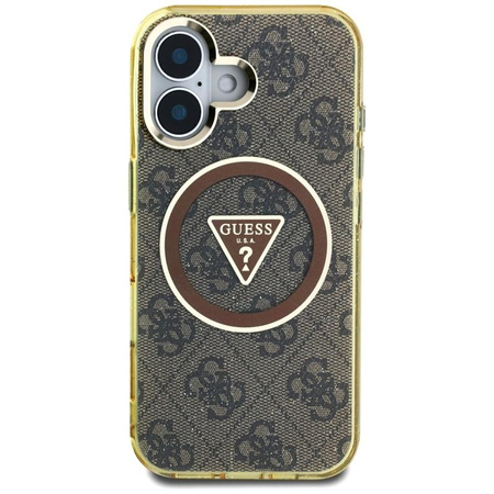 Guess IML Metal Glitter 4G Circle Triangle MagSafe - tok iPhone 16-hoz (barna)