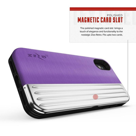 Zizo Retro Series - Coque pour iPhone Xs/ X avec pochette pour cartes + support + écran en verre 9H (Violet/Argent)