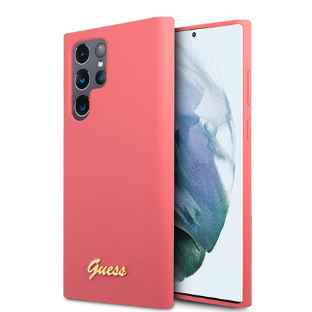 Guess Silicone Script Metal Logo - Etui Samsung Galaxy S22 Ultra (fuksja)