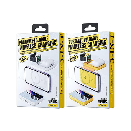 WEKOME WP-U172 - Chargeur sans fil 3-en-1 avec MagSafe pour iPhone, Apple Watch et AirPods + miroir (Jaune)