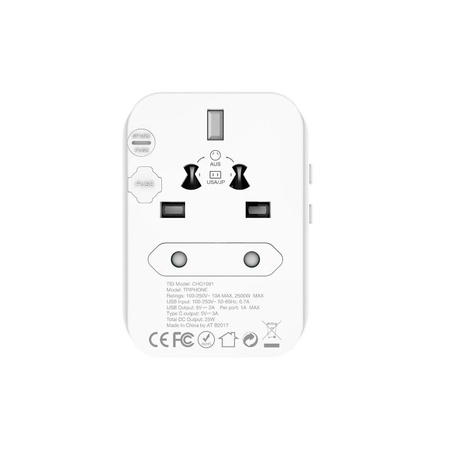 Energizer Ultimate - Adapter podróżny EU / US / AU / UK + 2x USB-A & USB-C certyfikat MFi (Biały)