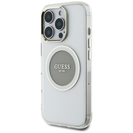 Guess IML Metal Coloured Circle Classic Logo MagSafe - étui pour iPhone 16 Pro (gris)