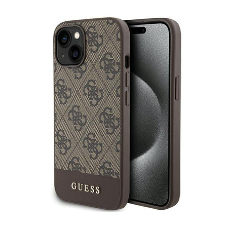 Guess 4G Bottom Stripe Metal Logo Collection - Coque pour iPhone 15 (marron)