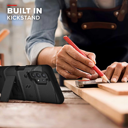 ZIZO BOLT Series - Pancerne etui Samsung Galaxy A32 5G ze szkłem 9H na ekran + uchwyt z podstawką (czarny)
