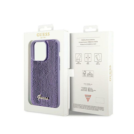 Guess Sequin Script Metal - pouzdro pro iPhone 14 Pro (fialové)