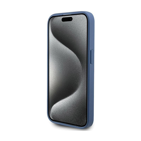 Kožené pouzdro Guess 4G Collection s kovovým logem MagSafe - iPhone 14 Pro (modré)