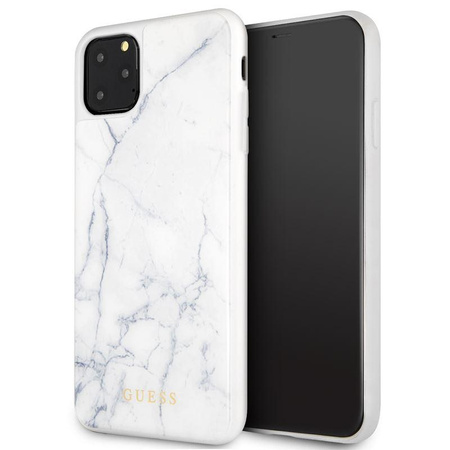 Guess Marble Tempered Glass Hardcase - Etui iPhone 11 Pro Max (biały)