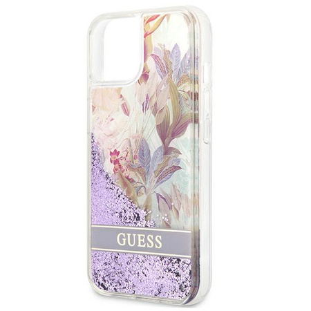 Guess Liquid Glitter Flower - kryt pro iPhone 13 mini (fialový)