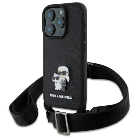 Karl Lagerfeld Saffiano Karl & Choupette fémtű CBDY szíj - iPhone 16 Pro Max tok (fekete)