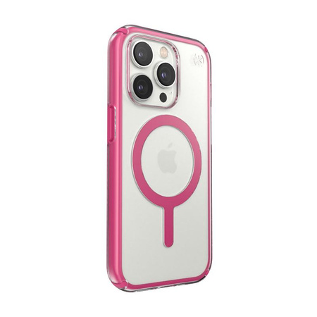 Speck Presidio Perfect-Clear mit Impact Geometry + MagSafe - iPhone 14 Pro Hülle mit MICROBAN Beschichtung (Klar / Digital Pink)