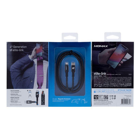 Momax Elite link - Kabel von USB-C (Power Delivery Schnellladung 3A) auf Lightning MFi 1,2 m (Schwarz)