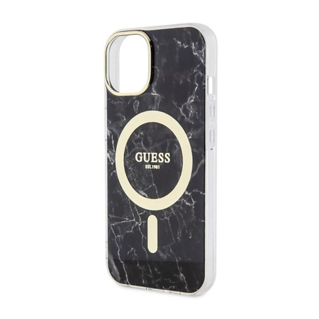 Guess Marble MagSafe - Schutzhülle für iPhone 14 Plus (Schwarz)