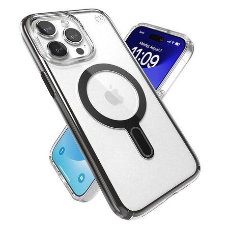 Speck Presidio Perfect-Clear ClickLock & Magsafe - Case for iPhone 15 Pro Max (Clear / Frosted Black / Slate Grey)