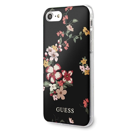 Guess Flower Shiny Collection N4 - Coque iPhone SE 2020 / 8 / 7 (Noir)