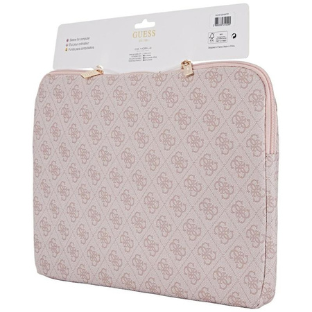 Pouzdro na notebook Guess 4G Zipper Pocket Triangle Logo Sleeve - 14" (růžové)