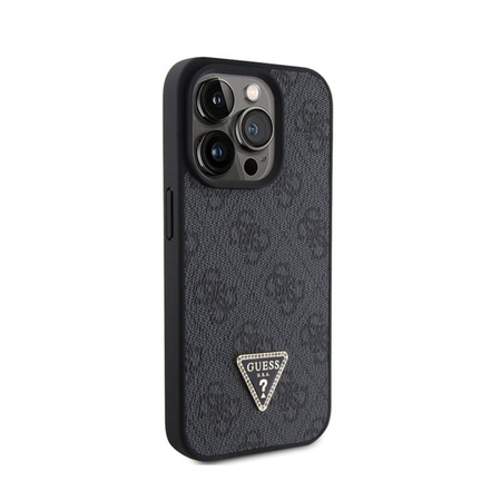 Kožené pouzdro Guess 4G Triangle Strass - iPhone 15 Pro (černé)