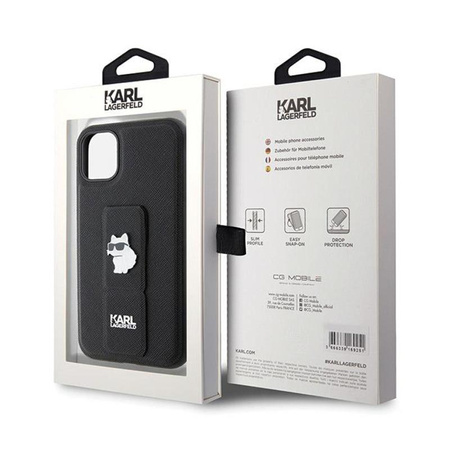 Karl Lagerfeld Gripstand Saffiano Choupette tűk - iPhone 11 tok (fekete)