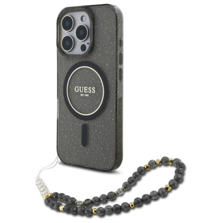 Guess IML Glitter With Pearl Strap MagSafe Case - iPhone 16 Pro Max Case (noir)