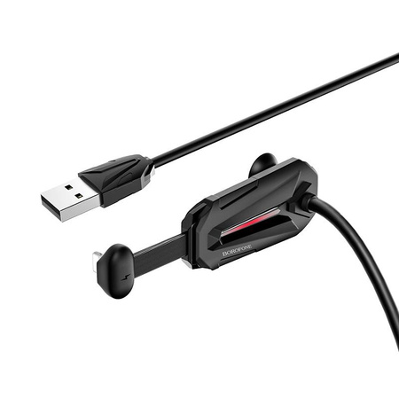 Borofone - Câble de jeu USB-A vers Lightning avec support de téléphone ergonomique, noir