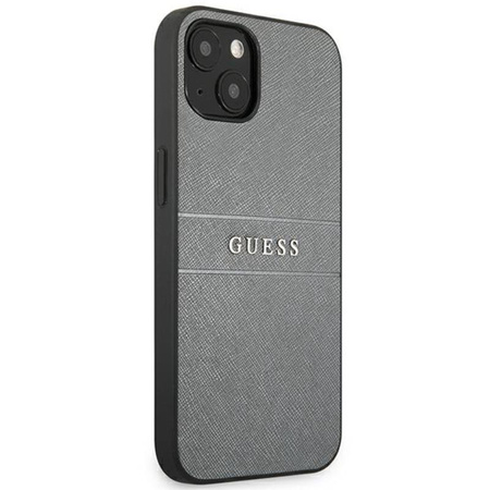 Guess Saffiano Metal Logo Stripes - pouzdro pro iPhone 13 mini (šedé)