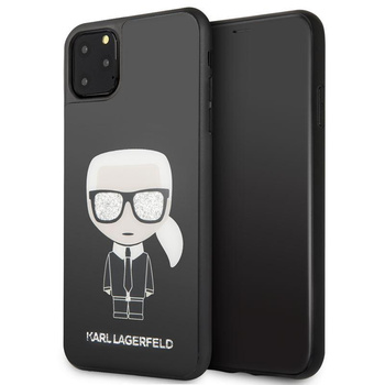 Karl Lagerfeld Double Layer Glitter Tempered Glass - Coque pour iPhone 11 Pro Max avec dos en verre (Noir)