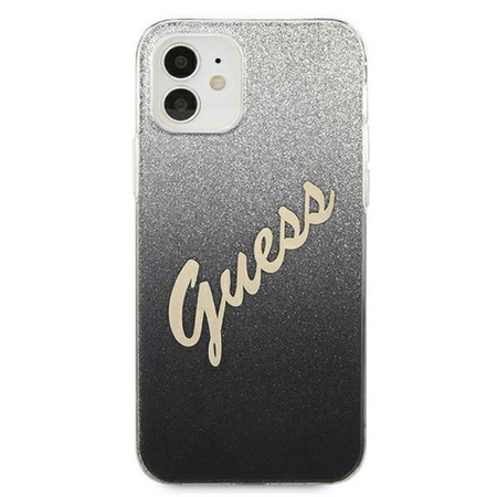 Guess Glitter Gradient Script - pouzdro pro iPhone 12 mini (černé)