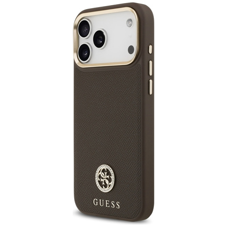 Guess Grained Strass Logo MagSafe - Pouzdro iPhone 17 Pro Max (hnědý)