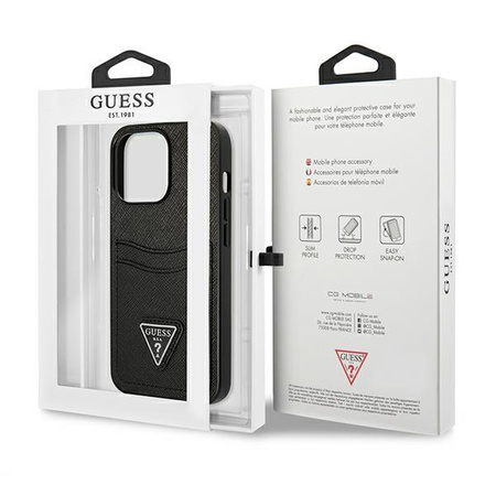 Guess Saffiano Double Card Triangle - iPhone 13 Pro Tasche (schwarz)