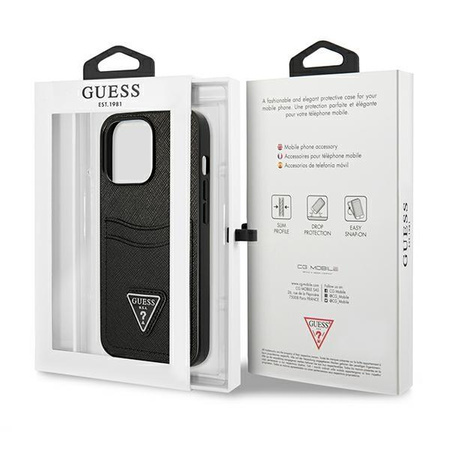 Guess Saffiano Double Card Triangle - iPhone 13 Pro Max tok (fekete)