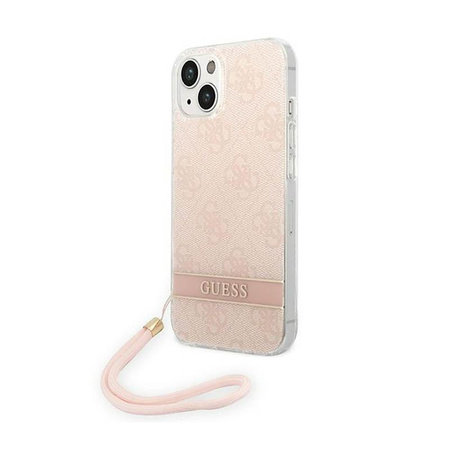 Guess 4G Print Cord - pouzdro se šňůrkou na iPhone 14 Plus (růžové)