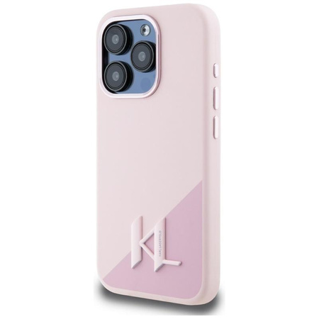 Karl Lagerfeld Silicone Shadow Metal Initial MagSafe - Coque pour iPhone 15 Pro Max (rose)