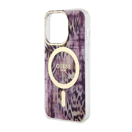 Guess Leopard MagSafe - pouzdro pro iPhone 14 Pro (růžové)