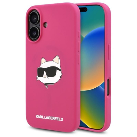 Karl Lagerfeld Silikonové pouzdro MagSafe s potiskem hlavy Choupette - iPhone 16 (fuchsiová)