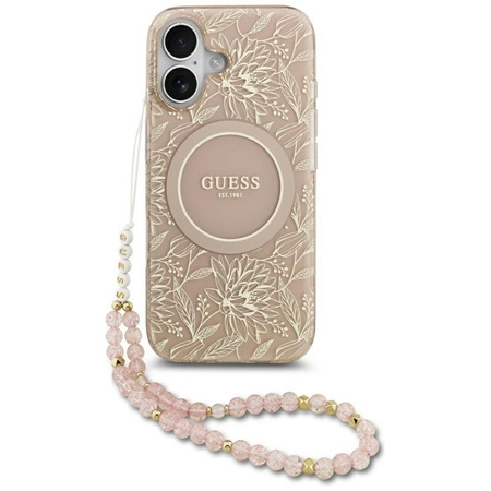 Guess IML Flowers Electro Pearl Strap MagSafe - Pouzdro iPhone 17 (růžový)