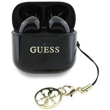 Guess fényes hatású nyomtatott klasszikus logó és báj - TWS Bluetooth fejhallgató + töltőtáska (fekete)