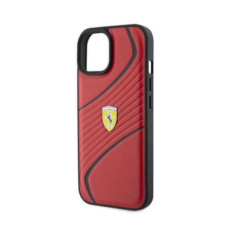 Ferrari Twist Metal Logo - pouzdro pro iPhone 15 (červené)