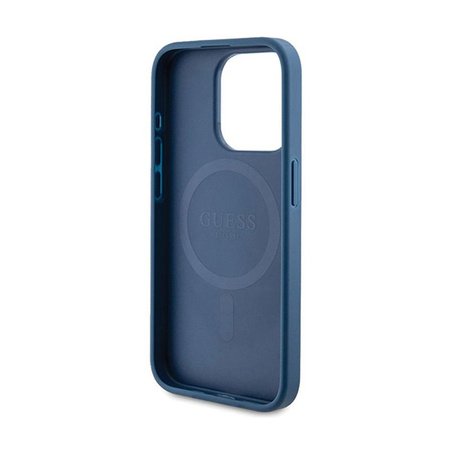 Kožené pouzdro Guess 4G Collection Metal Logo MagSafe - iPhone 15 Pro Max (modré)
