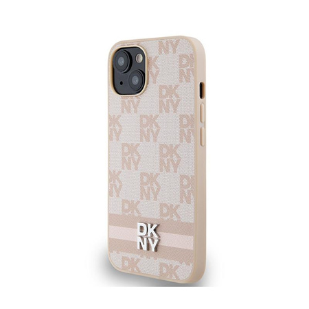 DKNY Leather Checkered Mono Pattern & Printed Stripes - Case for iPhone 14 / 15 / 13 (pink)