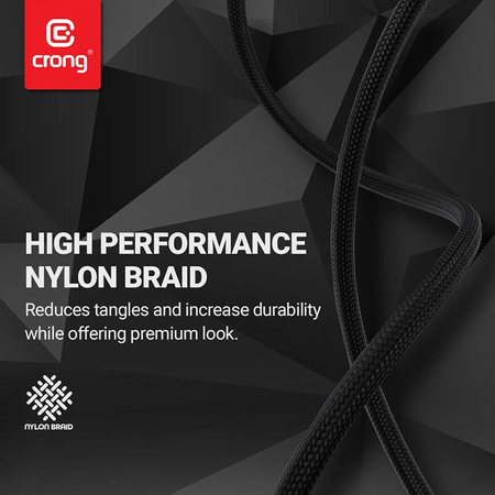 Crong Armor Link - 60W PD 3A USB-A és USB-C kábel 25cm (fekete)