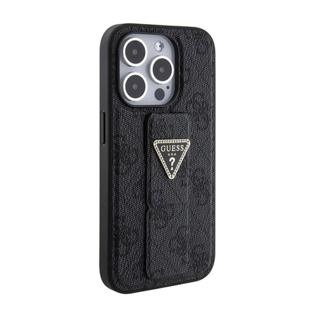 Guess Grip Stand 4G Triangle Strass Logo - pouzdro pro iPhone 15 Pro Max (černé)